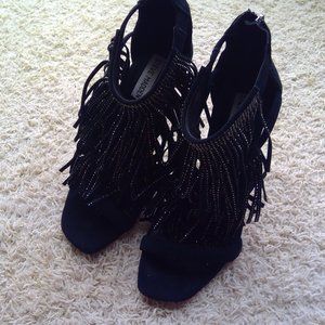 Steve Madden Black Sparkly Fringe Heels Size 8.5